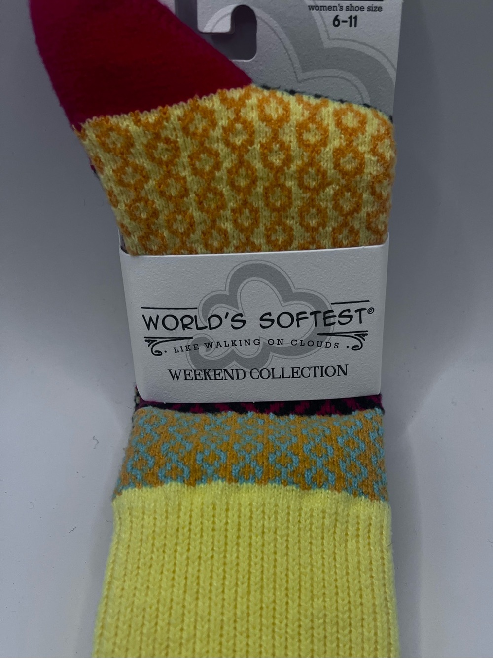World's Softest Women’s Crew Socks - Yellow & Red Pattern